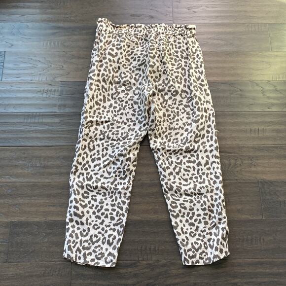 J. Crew Linen Blend Leopard Highwaisted Crop Pant Womens Size 6 Paperbag Waist - Picture 6 of 6